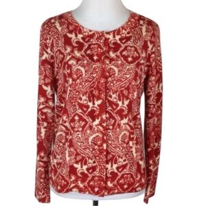 Talbots 100% Italian Merino Wool Cardigan Orange/White Print Size Medium